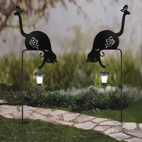 Miniatura 3 de Estacas de Jardín de Gato Sosteniendo Farol Solar Gatos de Jardín de Metal Farol Solar de Gato Estacas Decorativas de Jardín para Patio, Jardín