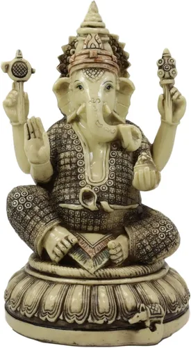 Miniatura 2 de Ebros 9.5 pulgadas de alto Hindú Supremo Dios Nritya Ganesha Chaturthi Meditación en el trono de loto con estatua de ratón Ganapati Elefante Deidad