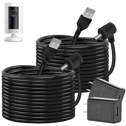 Miniatura 10 de Cables de carga de 30 pies para anillo resistente a la intemperie, cable de carga para interiores y exteriores con adaptador de corriente rápido