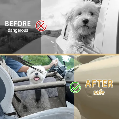 Miniatura 5 de Asiento de Coche para Perro Plegable Asiento Elevador de Coche para Perro Impermeable Transpirable Bolsa de Viaje Oxford para Perros Pequeños a gris