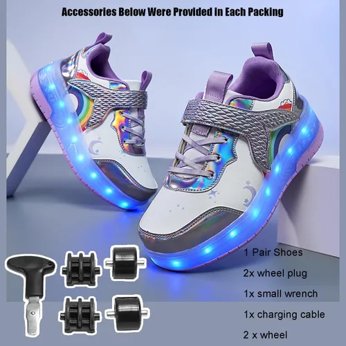 Miniatura 21 de Tenis con ruedas para niños y niñas, tenis deportivos recargables con luz LED para principiantes, el mejor regalo
