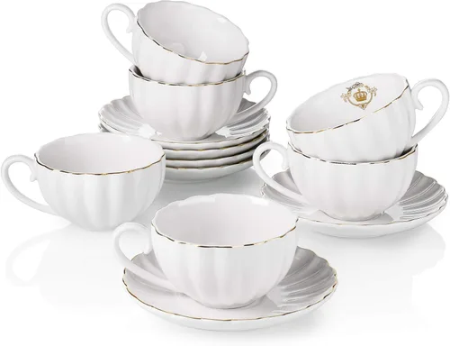 Tazas y platillos de té real, con ribete dorado y caja de regalo, tazas de café británicas, juego de tazas de té, juego de té de porcelana, tazas de