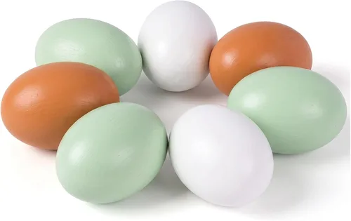SallyFashion 7 huevos falsos de madera, 3 colores de madera falsos huevos de anidación de pollo para manualidades, decoración del hogar