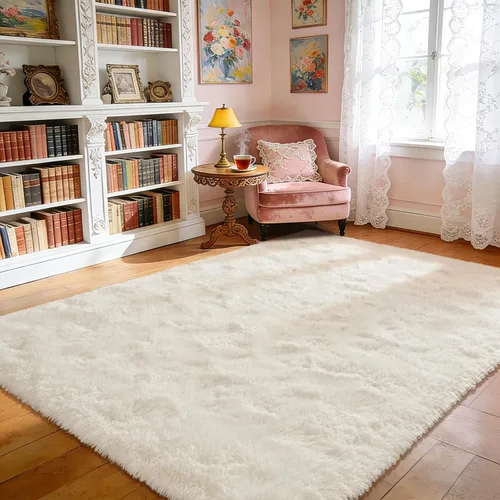 Miniatura 15 de Przemy - Alfombra mullida para dormitorio y sala de estar, alfombra de 4 x 6 pies, beige, alfombra de pelo largo suave y esponjosa, alfombra