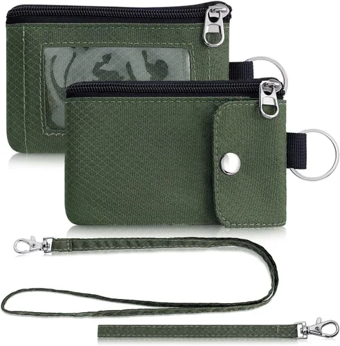 Artpaxy Cartera minimalista para hombres y mujeres, llavero con bloqueo RFID, con cremallera, pequeña cartera con ventana de identificación, 2