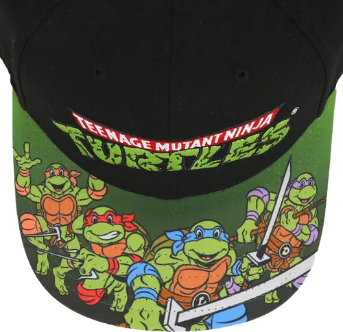Miniatura 4 de TMNT Classic Retro Cartoon Characters & Logo Hombres Negro Precurve Snapback Sombrero, Negro