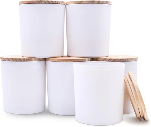 Miniatura 23 de SHOWIN Tarros de vela gruesos de 18 onzas para hacer velas, 6 unidades, frascos vacíos con tapas de madera para hacer velas, recipiente de muestra
