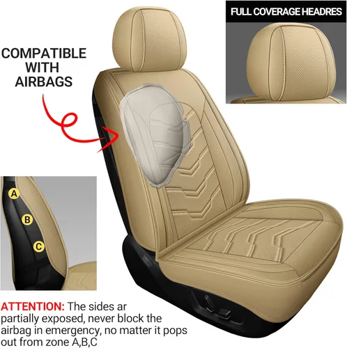 Miniatura 5 de AOOG Fundas de cuero para asiento de automóvil, ajuste universal para la mayoría de los sedanes, SUV, camiones (asiento delantero, beige)
