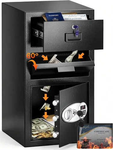 Miniatura 14 de Caja de seguridad depositaria de 2.6 pies cúbicos para negocios con ranura de colocación rápida, cajas de seguridad para efectivo con pantalla LCD