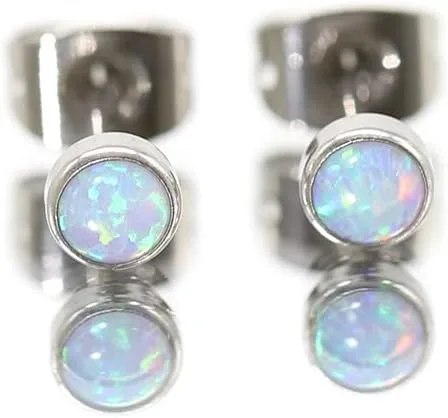 Miniatura 5 de G23 - Aretes de titanio con ópalo para mujeres y niñas, hipoalergénicos, con piedra natal de 0.157in y 0.197in, para orejas sensibles, joyería