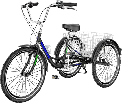 Miniatura 16 de Slsy Triciclo para adultos de 7 velocidades, 20/24/26 pulgadas, bicicleta de 3 ruedas para adultos con cesta de compras grande, capacidad de 350