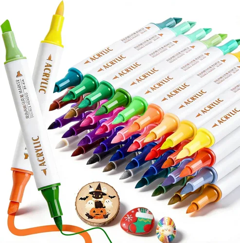 Miniatura 20 de Juego de marcadores de pintura acrílica, marcadores de pintura acrílica de doble punta, punta fina y punta de punto para suministros de arte
