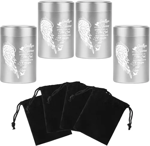 Miniatura 10 de Juego de 4 urnas pequeñas para cenizas humanas, mini urna de cremación de aluminio para cenizas de hasta 7 pulgadas cúbicas, color negro