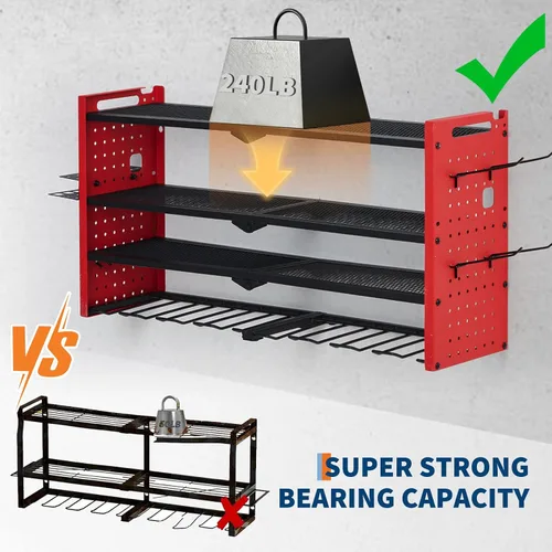 Miniatura 6 de GarveeTech Organizador de herramientas eléctricas, soporte de pared para taladro, estante de garaje resistente de 4 capas con cargas de metal de 400