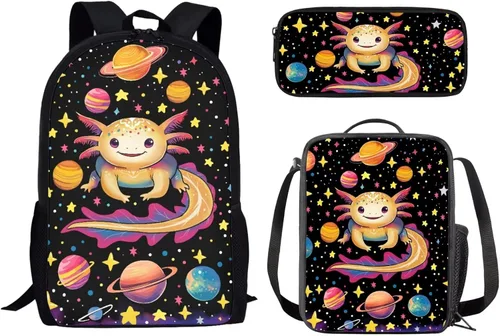Miniatura 31 de Paquete de 3 bolsas escolares con estampado de bandera estadounidense para niños, mochila de gran capacidad para laptop, con cremallera, estuche