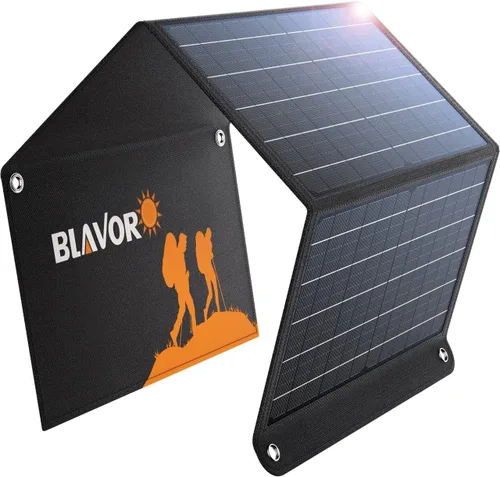 BLAVOR Cargador solar de 30 W USB-A QC3.0 24 W USB-C DC 30 W Salidas, panel solar plegable para camping, IPX4 impermeable, cargador de batería solar