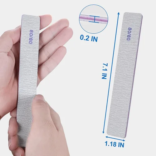 Miniatura 7 de Limas de uñas de grano 80/80 (paquete de 12), tablas de esmeril gruesas y pesadas para uñas acrílicas y uñas de gel, lima de uñas de doble cara