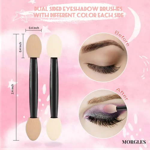 Miniatura 2 de MORGLES Aplicadores de sombra de ojos de doble cara, 50 brochas de sombra de ojos de 2.4 pulgadas para mujeres y niñas, color negro