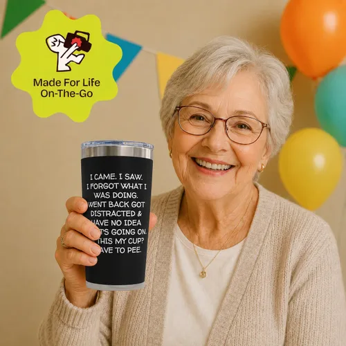 Miniatura 2 de KLUBI Regalos de cumpleaños para mujeres y hombres – Vaso con texto en inglés "I Came I Saw I Forgot" de 20 onzas, regalos de broma negra, Negro