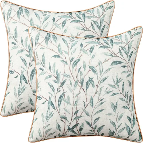 Miniatura 15 de VOGOL Juego de 2 fundas de almohada, 18 x 18 pulgadas, patrón de pájaros verdes, estampado de flores y pájaros verdes, fundas de cojín para cama