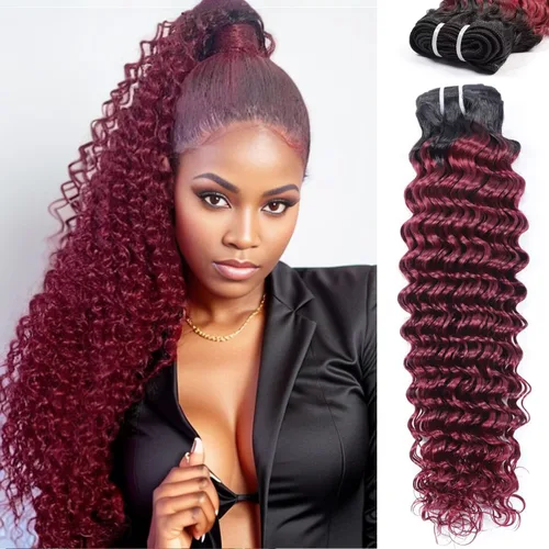 Miniatura 9 de Manojos de cabello humano ondulado profundo de 12, 14, 16 pulgadas, paquetes de ondas de agua, 100% sin procesar, 10A, cabello humano virgen