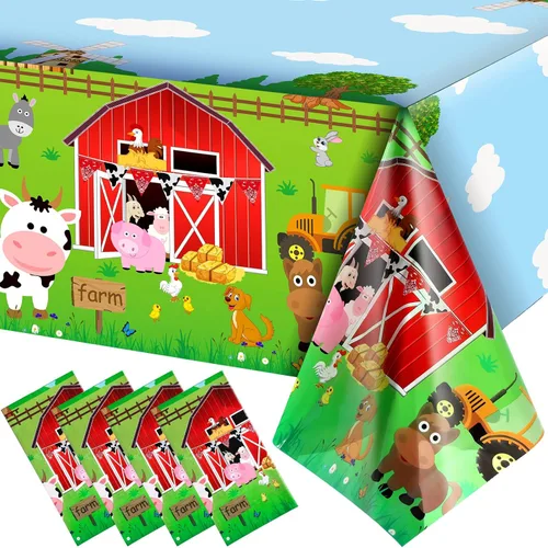 Miniatura 11 de Kasyat Mantel para fiesta de animales de granja, desechable, de plástico, para decoración de fiesta temática de animales de granja, para picnic