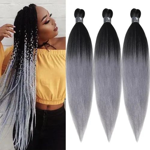 Miniatura 63 de pelo trenzado preestirado marrón, pelo trenzado Kanekalo, pelo trenzado preestirado de 26 pulgadas, 6 paquetes plegados, textura Yaki, extensiones