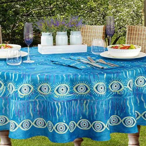 Miniatura 3 de Home Bargains Plus Servilletas de tela con medallón mediterráneo azul, diseño de islas griegas costeras, resistentes a las arrugas y a las manchas
