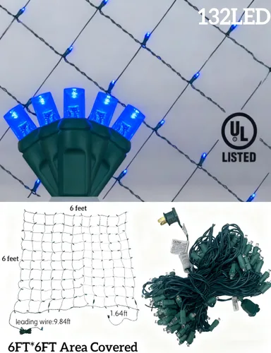 Miniatura 7 de Red de luces LED de Navidad para arbustos, 132 luces LED de 6 pies x 6 pies, conectables con certificación UL para arbustos, árboles, arbustos