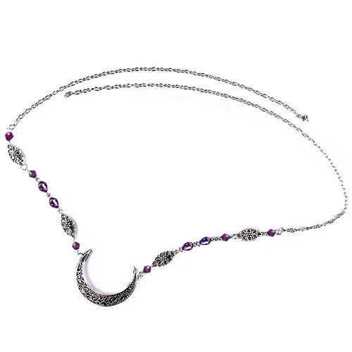 Miniatura 15 de Diadema de bruja con diseño de luna para mujer, corona de hada de elfo, disfraz de frente gitana vikinga, diadema bohemia luna dorada
