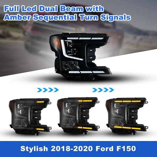 Miniatura 2 de ROXX Conjunto de faros delanteros LED completos para Ford F150 2018 2019 2020, faros delanteros de haz alto y bajo con señales de giro secuenciales