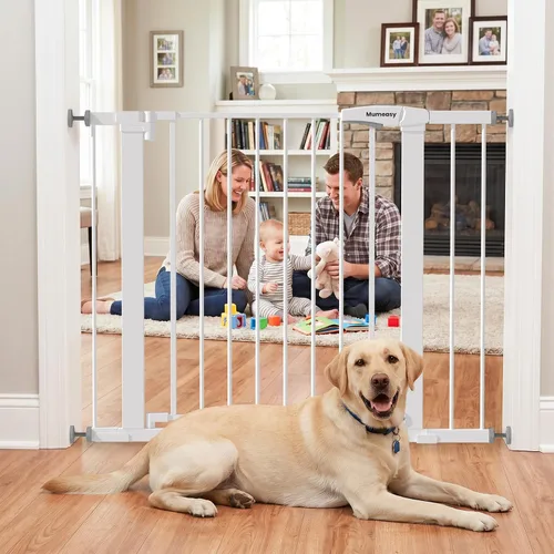 Miniatura 19 de Puerta de bebé para escaleras, puerta de perro de cierre automático de 26 a 40 pulgadas para puertas, puerta infantil montada a presión con puerta