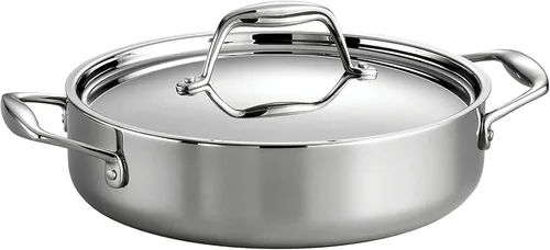 Tramontina Signature - Cacerola de acero inoxidable con revestimiento tricapa de 3 cuartos con tapa, lista para inducción, apta para lavavajillas,