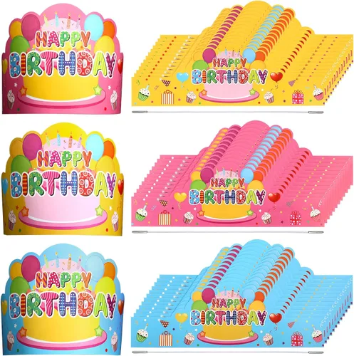 Miniatura 9 de Yunsailing 36 piezas de coronas de feliz cumpleaños para niños, coronas de papel para fiesta de cumpleaños para regalos de aula, coronas para fiesta