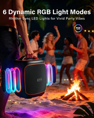 Miniatura 8 de Altavoz Bluetooth de 120 W, altavoz para exteriores de 6.5 pulgadas con graves súper profundos, 18000 mAh 30H, BT5.4, IP65 impermeable, luces RGB