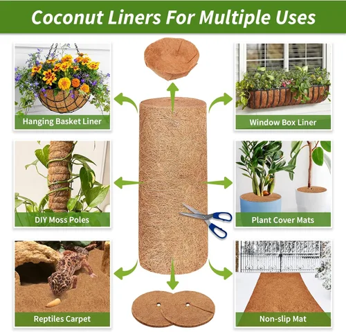 Miniatura 4 de Legigo Rollo de revestimiento de coco natural de 12 x 160 pulgadas, forro de coco para maceta, cesta colgante de caja de ventana, rollo de fibra