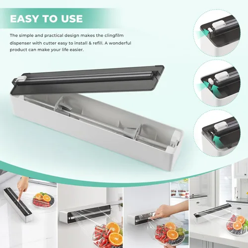 Miniatura 6 de Dispensador magnético de envoltura de plástico con cortador, práctico organizador de papel de aluminio recargable y envoltura de plástico