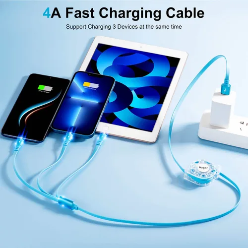 Miniatura 2 de Cable USB C de carga rápida múltiple 4A [2 unidades/4 pies] cargador múltiple retráctil USB A a tipo C/Lightning/Micro USB 3 en 1 cable USB