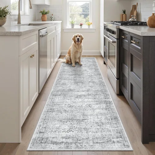 Miniatura 12 de Alfombra de pasillo Soalmost 2'6" x 10' lavable, alfombra antideslizante para cocina, baño, lavandería, alfombras vintage ultra delgadas para Beige