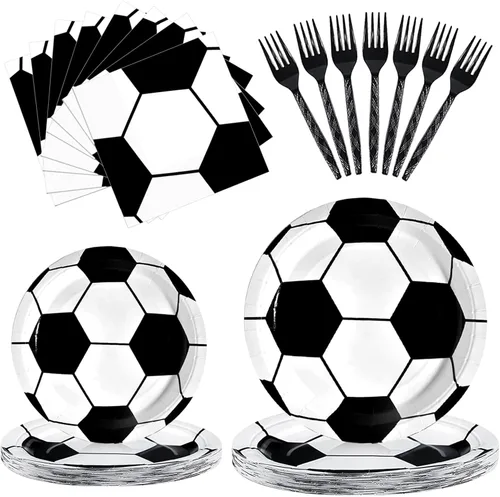 96 platos de fútbol y servilletas, suministros para fiesta, juegos de vajilla para fiesta de fútbol, incluye platos de papel, servilletas, tenedor