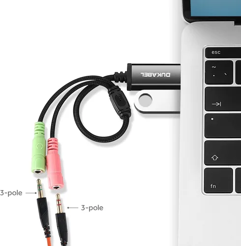 Miniatura 8 de DuKabel - Adaptador de audio USB largo a conector de 0.138 in, adaptador AUX TRS para chip integrado tarjeta de sonido USB para auriculares