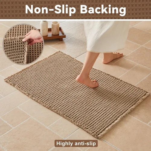 Miniatura 4 de Triohero Tapete de baño con diseño de gofre, tapete de baño pequeño y bohemio, antideslizante, lavable, ultra suave, súper absorbente, de secado