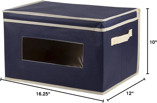 Miniatura 10 de Juvale Contenedores de almacenamiento de tela con tapas, organizadores de almacenamiento debajo de la cama, organizador plegable con ventana, Azul