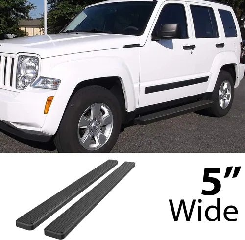 Miniatura 2 de APS Estribos de acero inoxidable con recubrimiento en polvo negro de 5 pulgadas, barras Nerf para Jeep Liberty 2008-2013