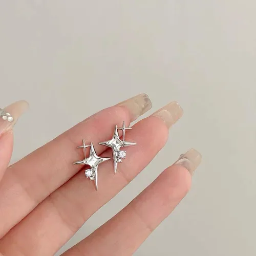 Miniatura 2 de Aretes de estrella para mujer, hipoalergénicos de plata de ley 925, aretes de estrella, Plata, Circonia cúbica