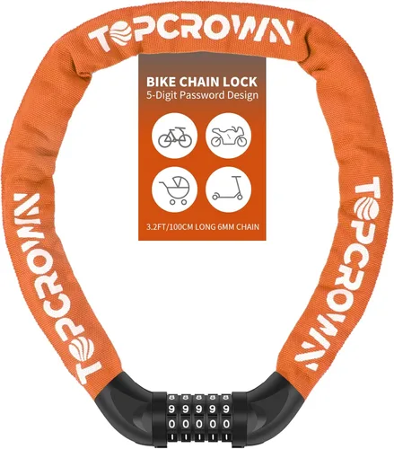 Miniatura 10 de Topcrown Cerradura de cadena para bicicleta, diales digitales de metal mejorados, 3.2 pies de largo, alta seguridad, resistente, antirrobo
