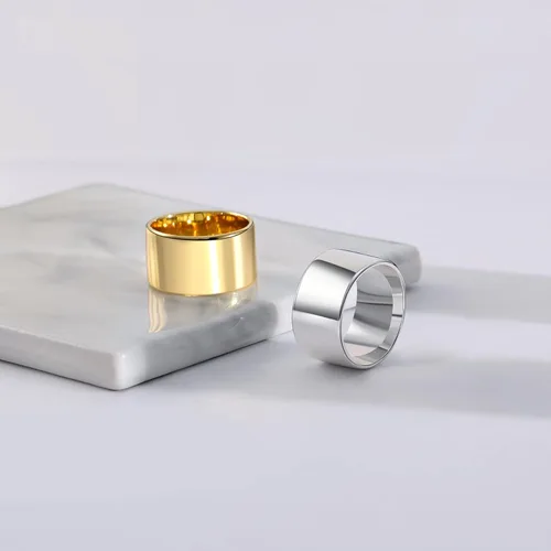 Miniatura 5 de RLMOON Anillos de banda ancha chapados en oro o plata de 18 quilates de 0.472 pulgadas, anillo de pulgar para mujeres y hombres, grueso, simple