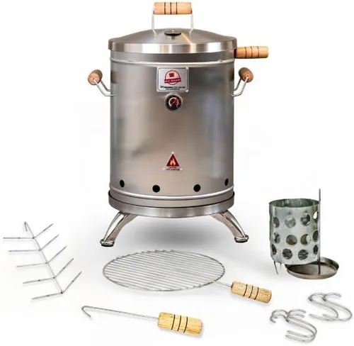 Parrilla vertical 2 en 1 para ahumar (16 libras) - Acero inoxidable 304 de alta calidad - Termómetro y ventilación para barbacoa de carbón Barril -