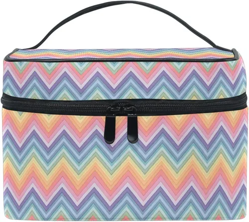 Miniatura 21 de Bolsa de maquillaje, bolsa organizadora de maquillaje de viaje con estampado de leopardo rosa, neceser para niñas, mujeres y mujeres, Geométrico 115