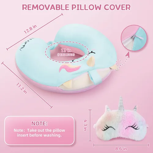 Miniatura 5 de Almohada de cuello para niños pequeños, almohada de cuello de viaje para niños para viajar con máscara para los ojos, artículos esenciales de viaje